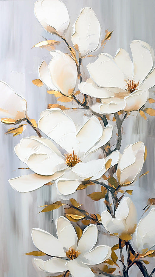 Oil Painted Large White Flowers Canvas Wrap